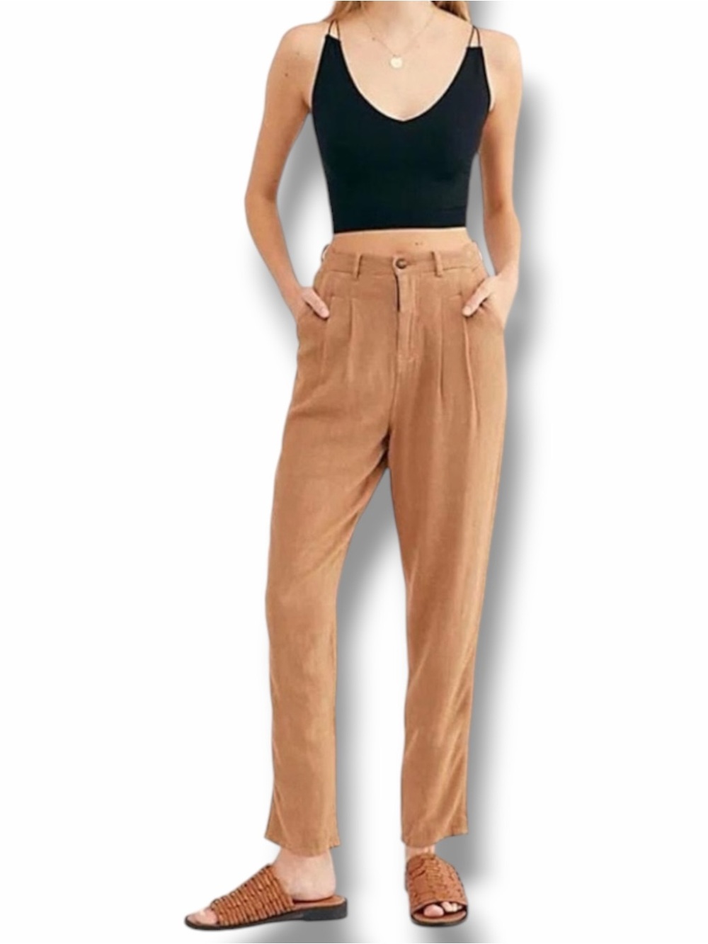Free People Faded Love Linen Blend Cropped Ankle Trouser